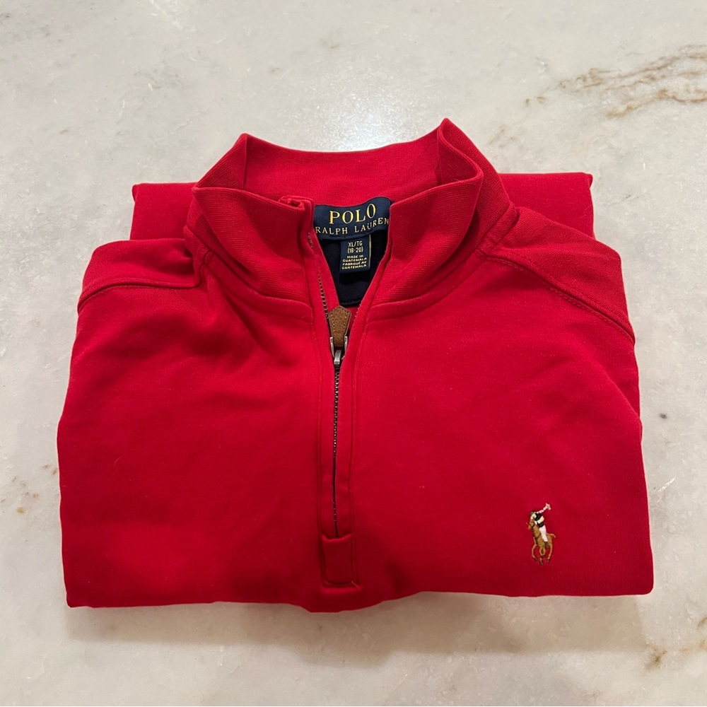 EUC- Ralph Lauren Interlock Quarter- zip sweater in  BOYS size 18-20